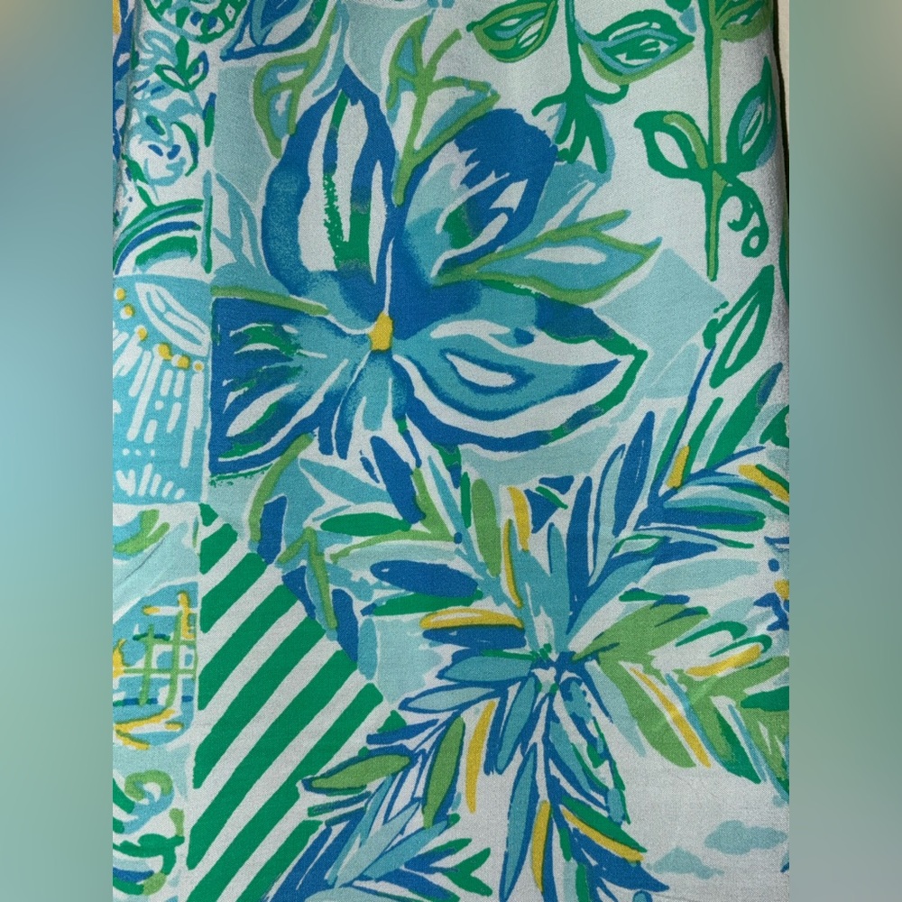 LILLY PULITZER Whisper Blue Green Bal Harbour Mid-Rise Palazzo Pants Large NWT - Picture 8 of 15